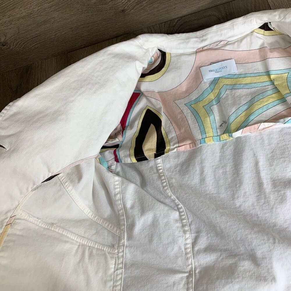 Emilio Pucci Firenze Jacket Womans Size 10 White Denim Stretch Made in Italy - Picture 11 of 15